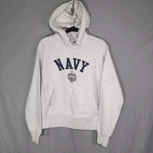 Champion Reverse Weave Navy Hoodie Mens Small Gray Naval Academy Sweatshirt Y2K